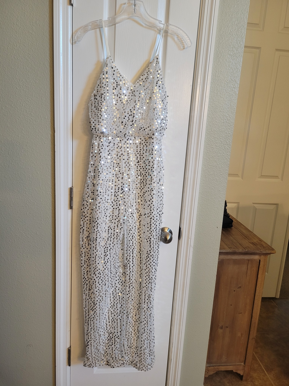 White Sequin Spaghetti Strap Jumpsuit Double Crazy  Romper Sparkly